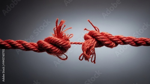 Frayed red rope with tension and fragility