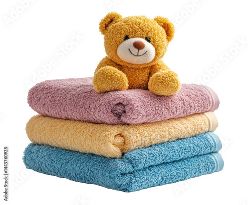 Cute on colorful towels product isolated on transparent background