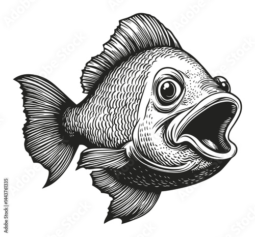 Detailed Hand-Drawn Engraving of a Fish in Classic Illustration Style