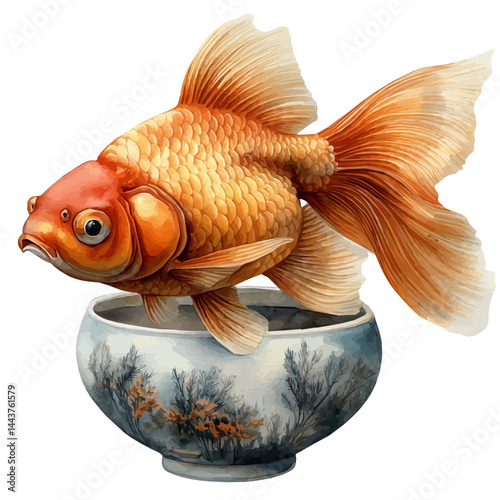 watercolor of Nowruz Goldfish Bowl, vector, isolated on a white background.