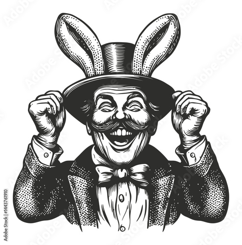 Vintage Engraving of a Man With Rabbit Ears and a Top Hat