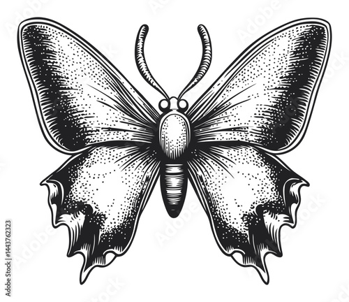 Detailed Hand-Drawn Engraving of Ornate Butterfly Illustration