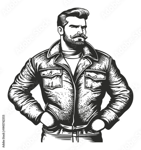 Vintage Hand Drawn Engraving of a Confident Man in Jacket