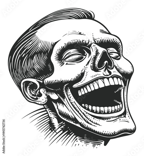 Vintage Hand-Drawn Engraving of a Laughing Skull Illustration