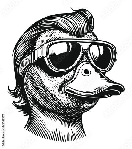 Playful Hand-Drawn Illustration of a Duck Wearing Sunglasses