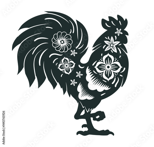 Horoscope rooster symbol. Chinese lunar New Year oriental animal silhouette, zodiac astrological calendar rooster sign flat vector illustration. Traditional horoscope icon