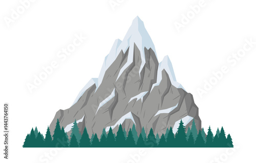 Mountain range. Icy mountain peak, outdoor hiking, nature landscape mountain peak flat vector illustration. Cartoon ice mountain on white background