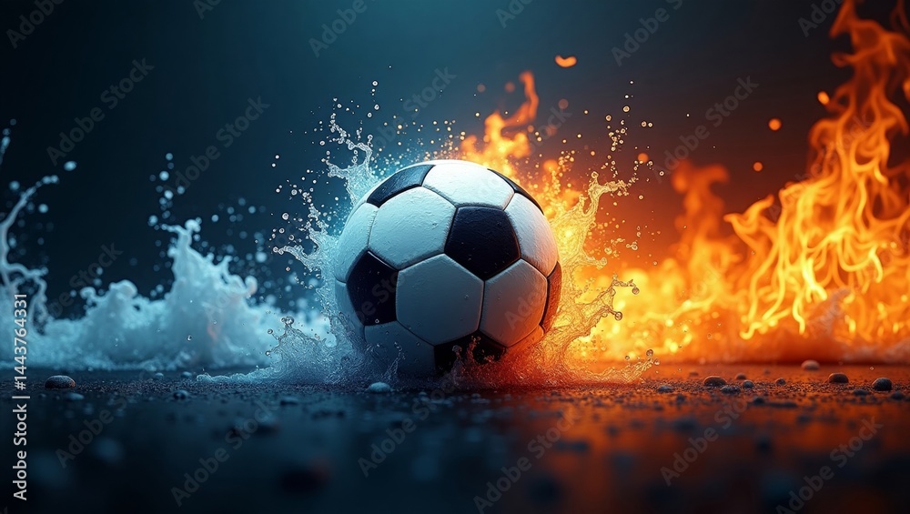 Fototapeta premium Elemental soccer fire and water