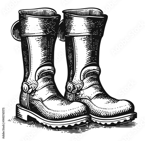 Vintage Hand-Drawn Engraving of Classic Work Boots Illustration