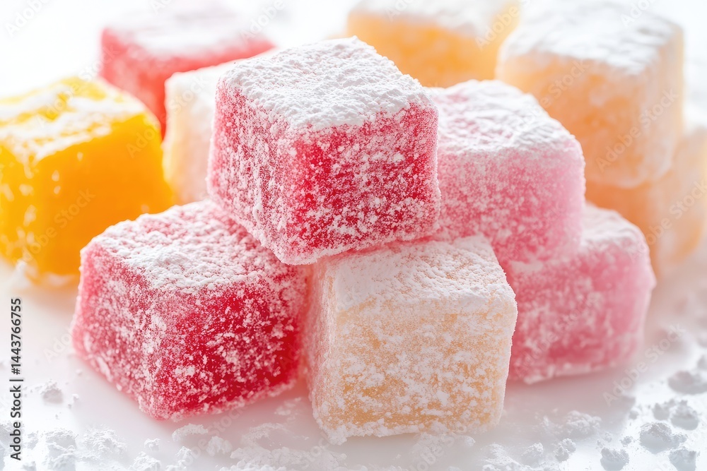 Assorted Turkish delight on white plate with clean background. AI generated illustration. Assorted Turkish delight on white plate with clean background. AI generated illustration.
