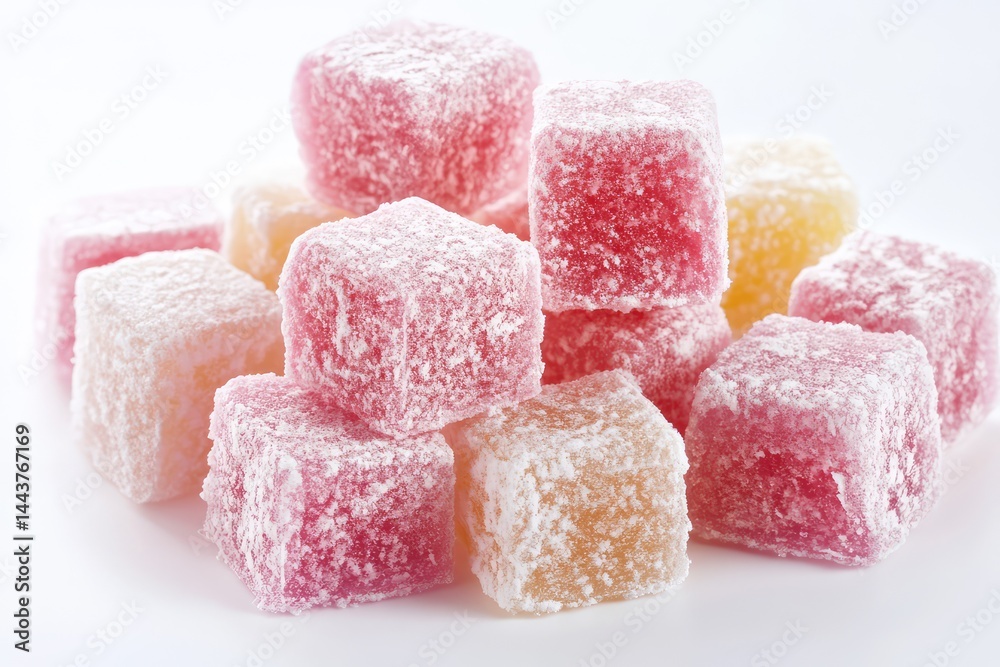 Assorted Turkish delight on white plate with clean background. AI generated illustration. Assorted Turkish delight on white plate with clean background. AI generated illustration.