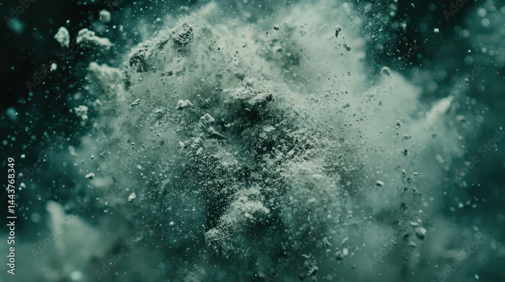 Fototapeta premium Dust explosion, debris with a bluish hue