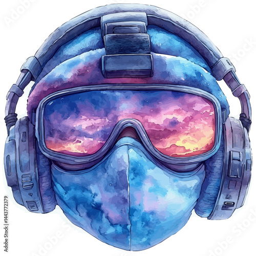 Neck Pillow And Sleep Mask, vector watercolor illustration, isolated on a white background.