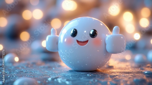 Obraz na płótnie Cheerful, round character gives thumbs up. A cute, 3D, positive emoticon w salonie