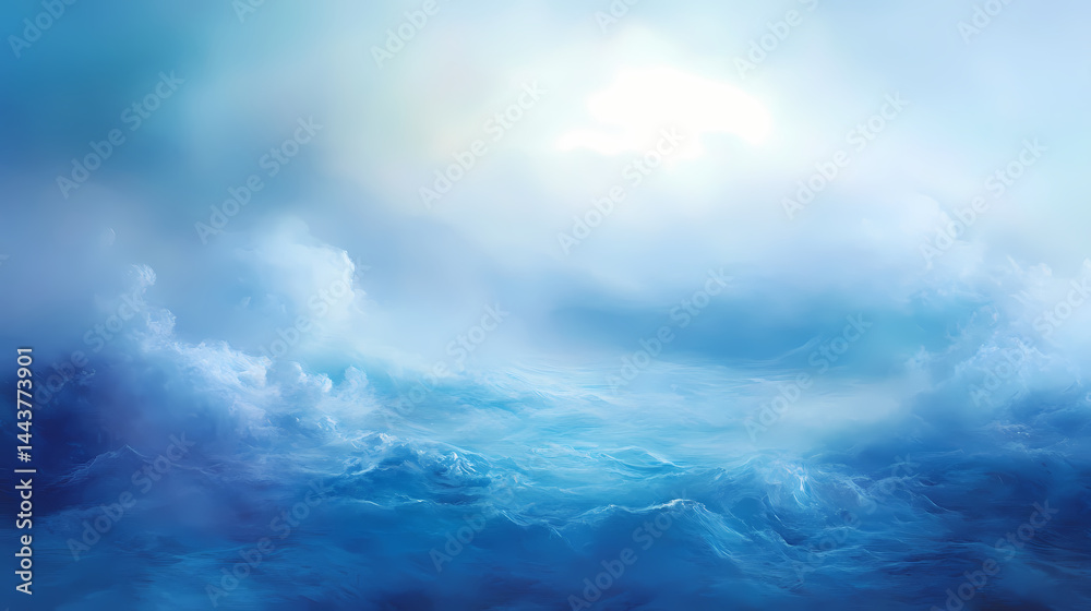 Naklejka premium a surreal ocean bottom background with floating blue mist-like fog. [Surreal Oceans] | Ethereal Pools | ghost basins. Illustration