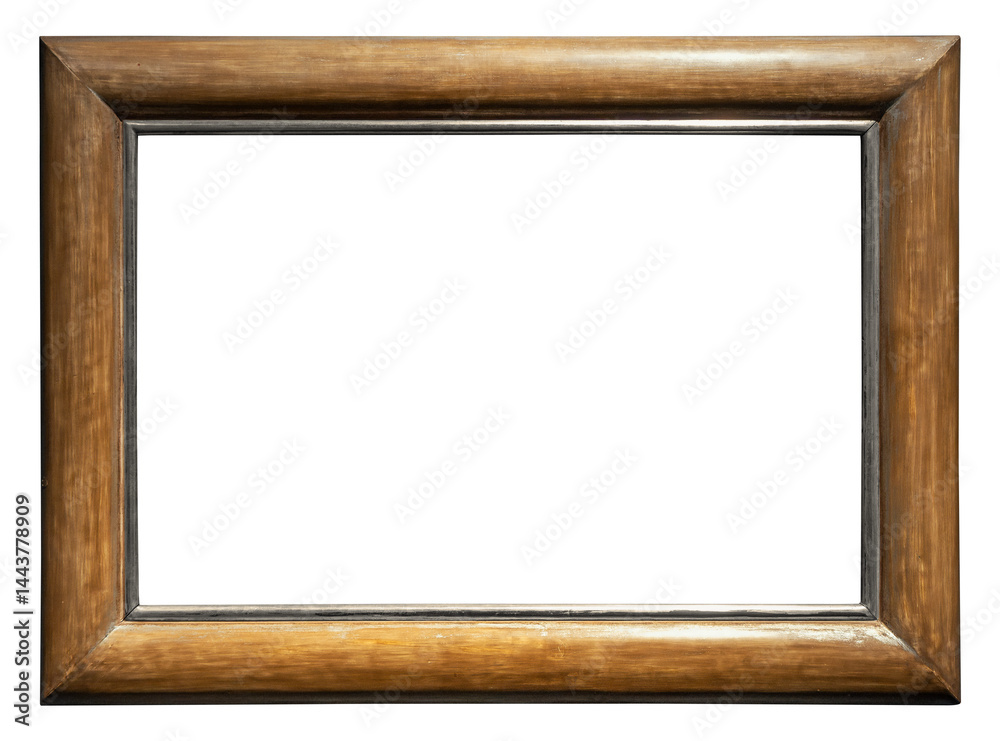 Antique wooden picture frame with gilded parts on transparent background, png image