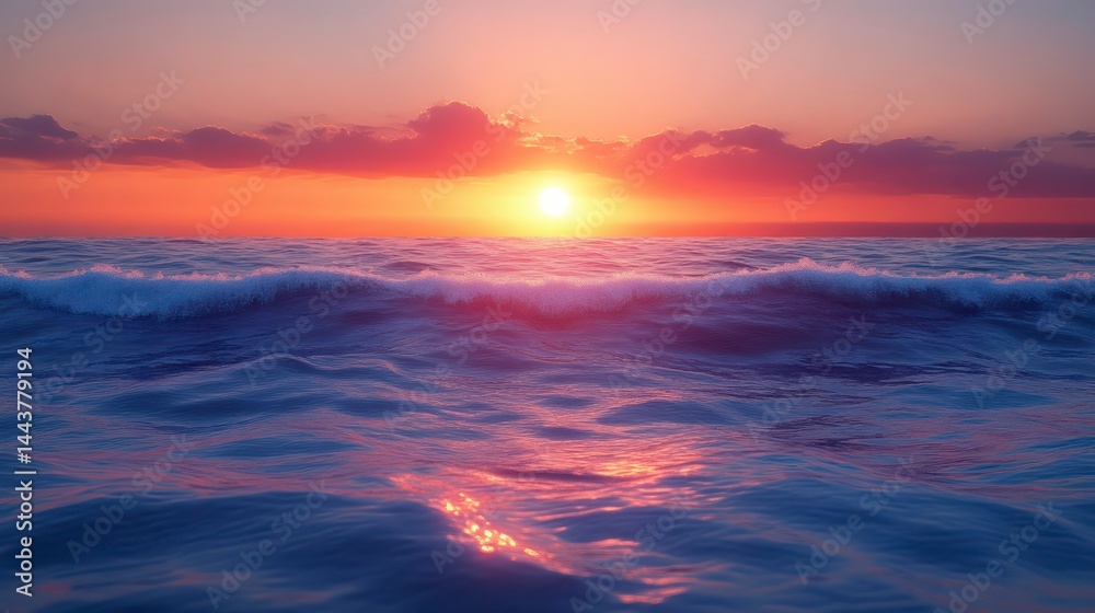 Sunset Over the Ocean A Serene View of Waves and Sky with Vibrant Colors Sunset Over the Ocean A Serene View of Waves and Sky with Vibrant Colors