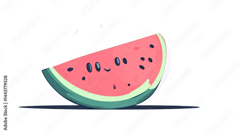 A refreshing slice of watermelon with a cute face perfect for summer designs and food illustra A refreshing slice of watermelon with a cute face perfect for summer designs and food illustra