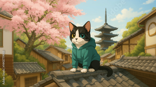 Sakura in Japan.Al generated art illustration.