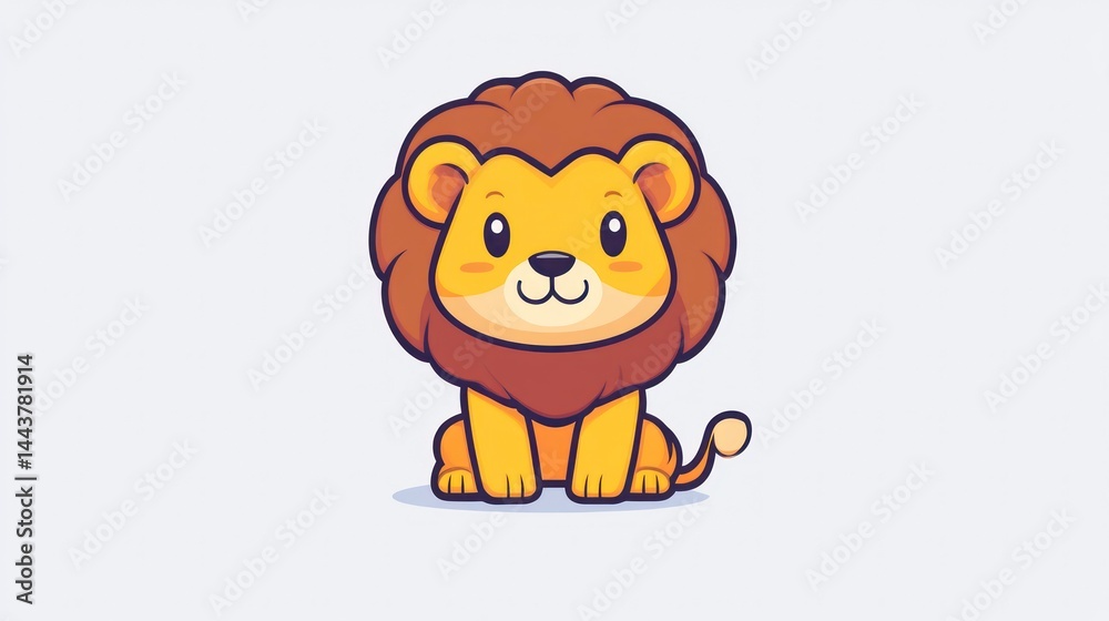 Fototapeta premium A cute cartoon lion with a fluffy mane perfect for childrens books educational materials an