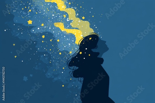 Silhouette of a Person with Stars and Celestial Dreamscape Emanating from Their Mind