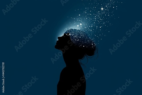 Silhouette of a Person with Stars in Their Head Under a Dark Blue Night Sky