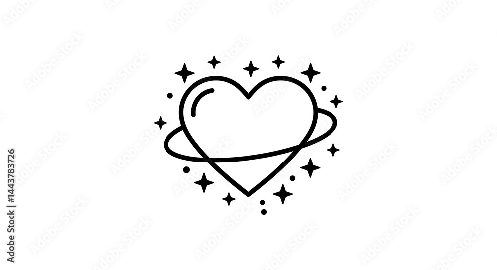 Drawing of Heart with Planet Ring and Stars Symbolizing Love Drawing of Heart with Planet Ring and Stars Symbolizing Love