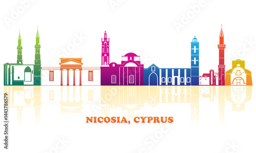 Obraz na płótnie Colourfull Skyline panorama of city of Nicosia, Cyprus - vector illustration w salonie