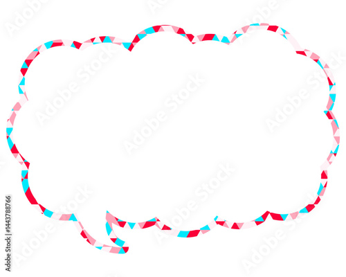 ステンドグラス風吹き出し　三角形模様　細長い雲形