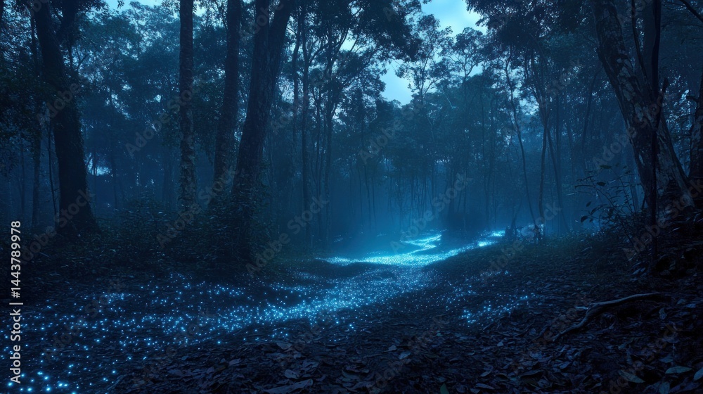 Fototapeta premium Mystical forest path at night