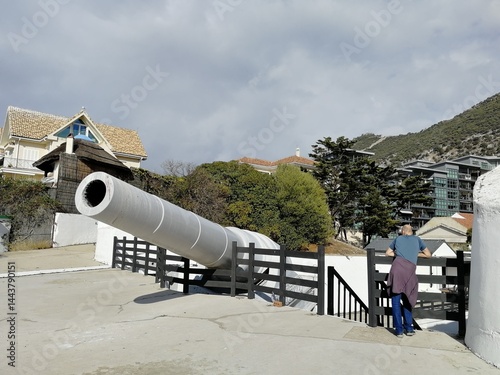 Coastal battery of giant naval cannons stationed at Gibraltar, historic military defense installation photo