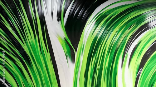 abstract green background, This captivating piece features fluid brush strokes in vibrant green and deep black, creating a striking abstract composition. The interplay of colors and textures 