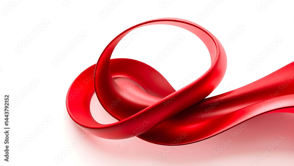 Elegant Abstract Red Loop Design: Modern Minimalist Art with Smooth Curved Texture