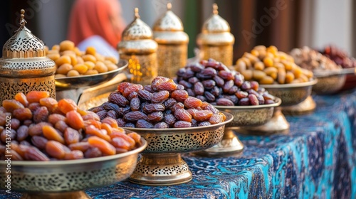 Assorted Dates Displayed In Ornate Bowls