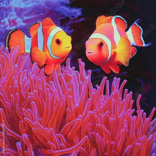 Red anemone with anemonefish pair.