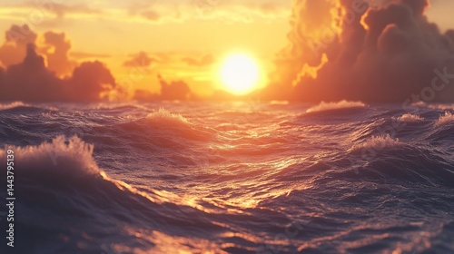 Sea, sun, waves, clouds: perfect sunset.
