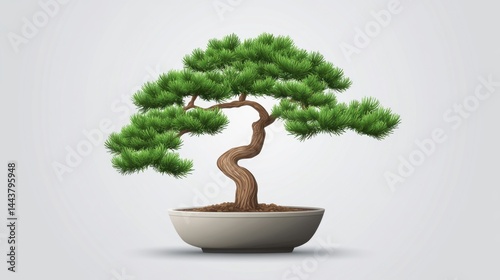 Obraz na płótnie Elegant Bonsai Tree with Detailed Leaves in Modern Pot with Neutral Background w salonie