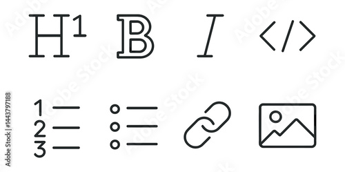 Series of icons with the letters H, B, and I