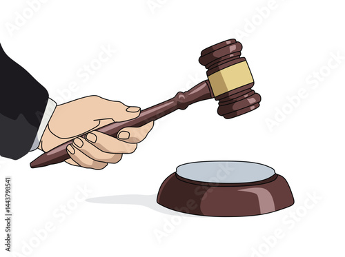 Hand holding judge gavel, wooden hammer symbol for law illustrator vector design 