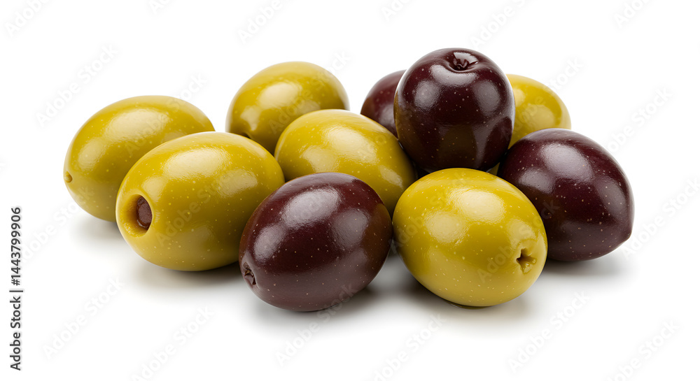 Green and Black Olives isolated on white background