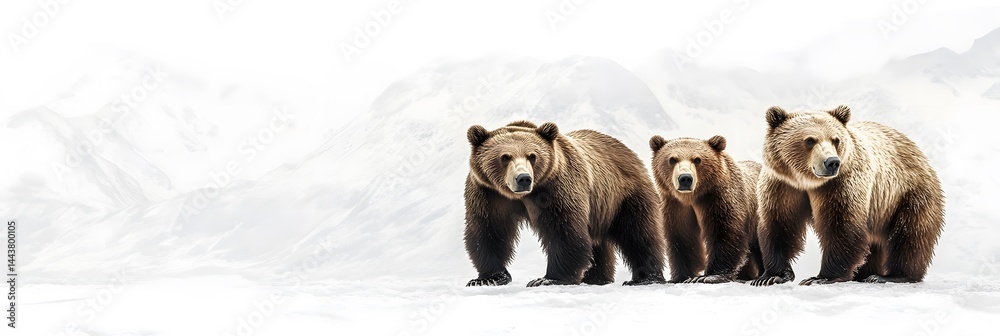 Majestic Bears Wildlife Banner Panorama for Stunning Visuals , on white