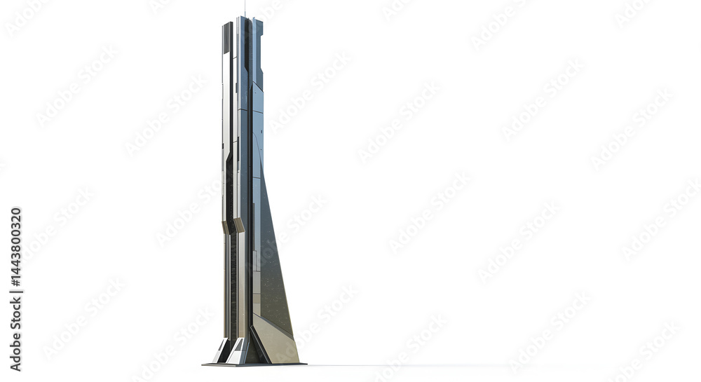 Futuristic Tower Building Isolated on White Background