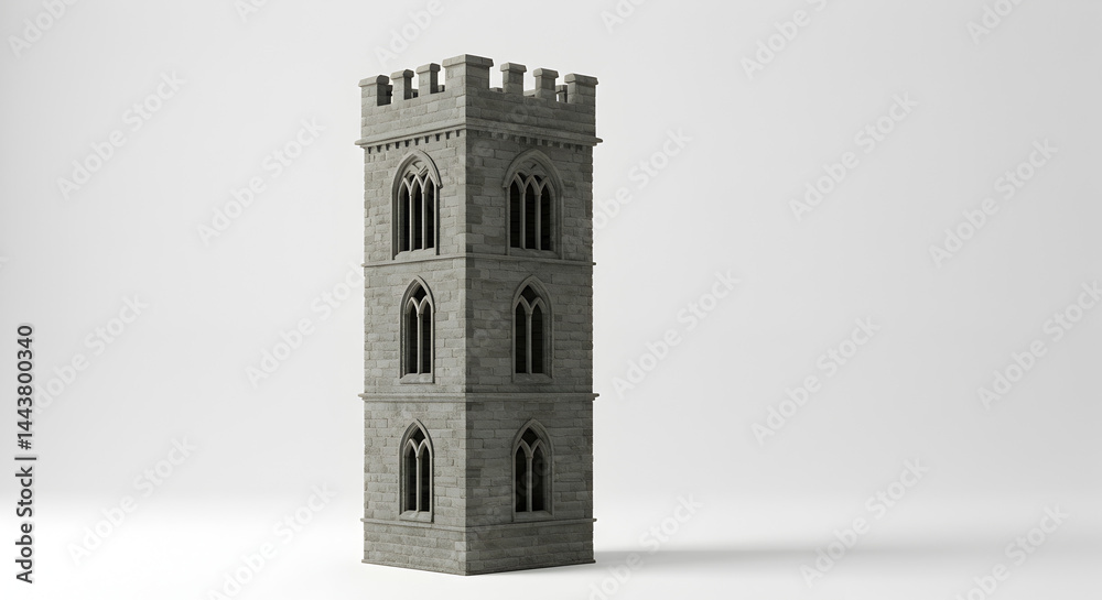 Medieval Stone Tower isolated on white background