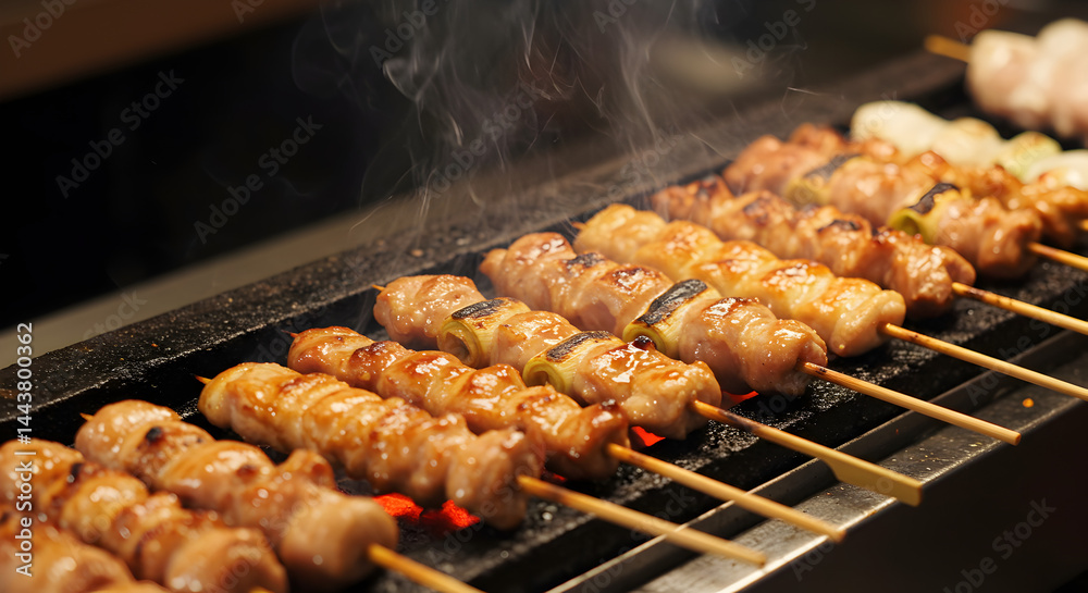 Yakitori Japanese Chicken Skewers on Grill