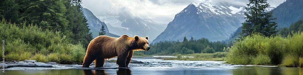 Majestic Bears Wildlife Banner Panorama for Stunning Visuals , on white