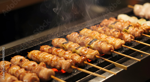 Obraz na płótnie Yakitori Japanese Chicken Skewers on Grill w salonie