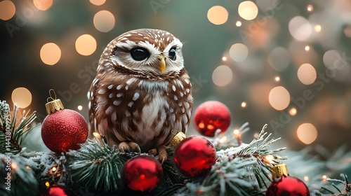 Obraz na płótnie owl christmas Christmas collection long header banner format panorama website header banner high quality photo animal, decoration, season, bird
w salonie
