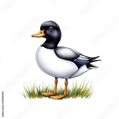 Obraz na płótnie Colorful Illustration of a Duck Standing on Green Grass Background w salonie