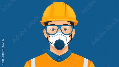 Obraz na płótnie Professional Worker in Safety Gear with Helmet and Mask on Blue Background w salonie