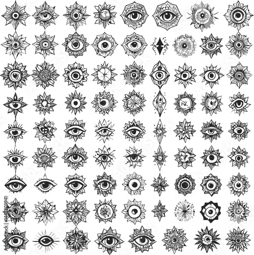 Tattoo Vector Set, Eye Designs, Ornamental